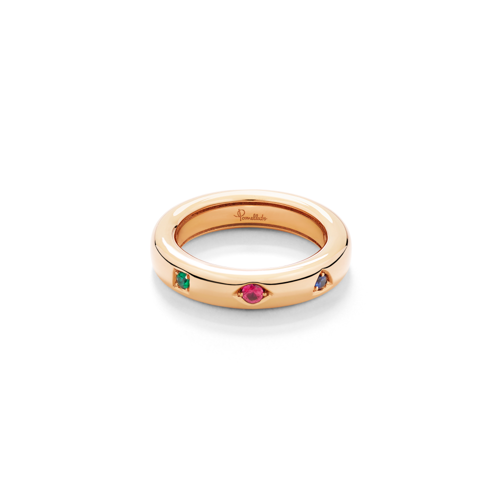 Rose Gold Sapphire and Ruby and Emerald Iconica Extra Slim Ring