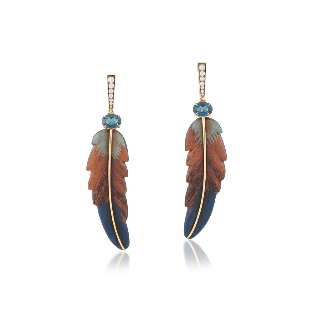 Feather Marquetry Drop Earrings
