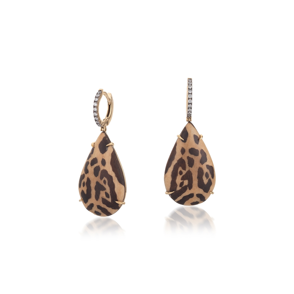 Leopard Marquetry Drop Earrings