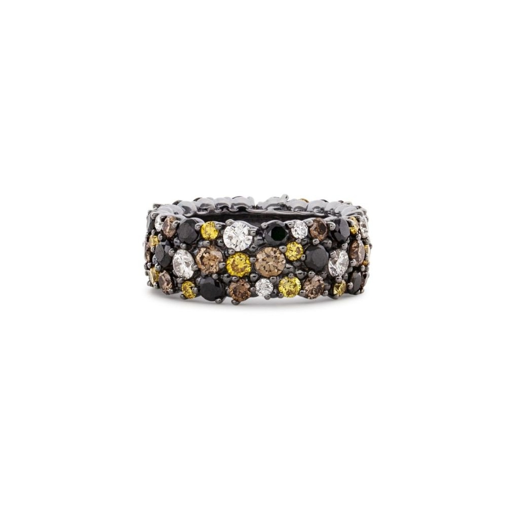Wide Black Gold Multi Color Diamond Confetti Ring