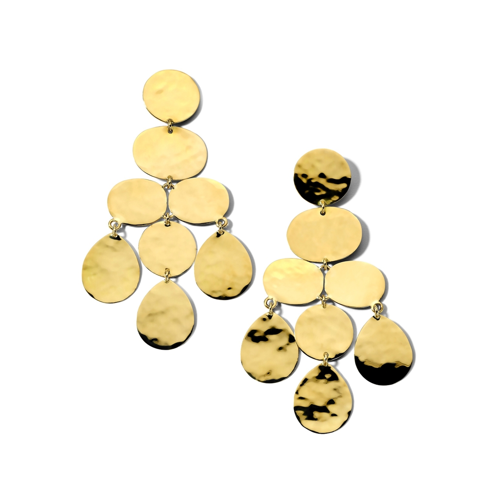Yellow Gold Crinkle Chandelier Earrings