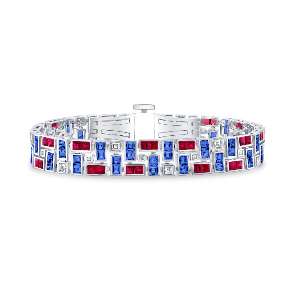 Platinum Ruby Sapphire and Diamond Bracelet