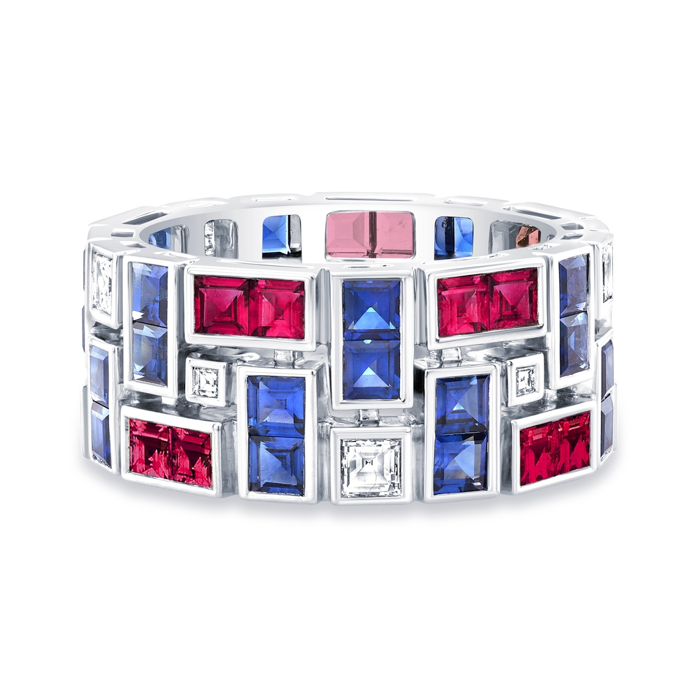 Platinum Ruby Sapphire and Diamond Ring