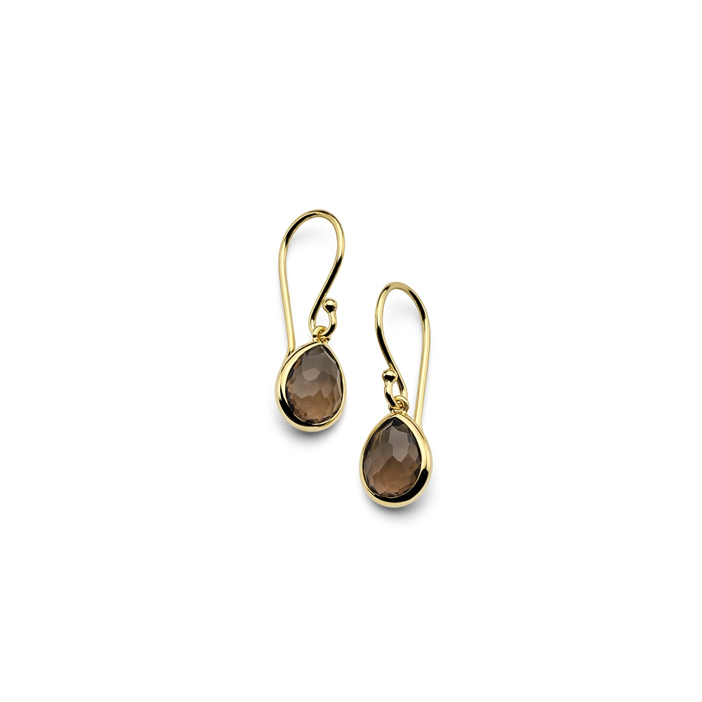 Yellow Gold and Smoky Quartz Teeny Teardrop Earrings