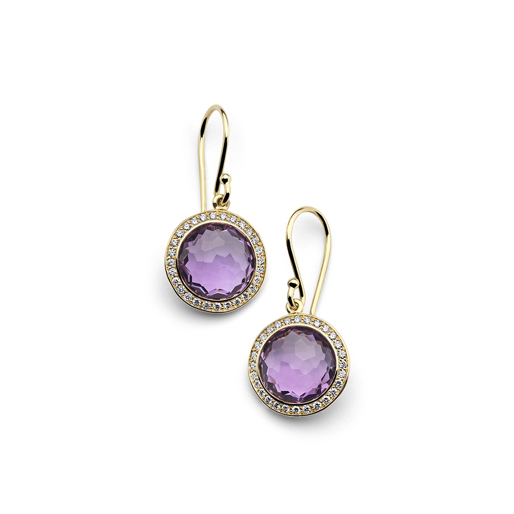 Yellow Gold Dark Amethyst and Diamond Mini Lollipop Earrings