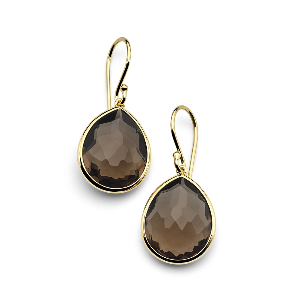 Yellow Gold and Smoky Quartz Medium Teardrop Earrings
