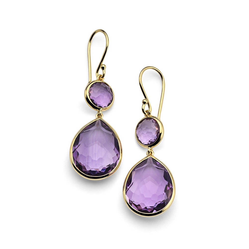 Yellow Gold and Dark Amethyst Snowman Earrings