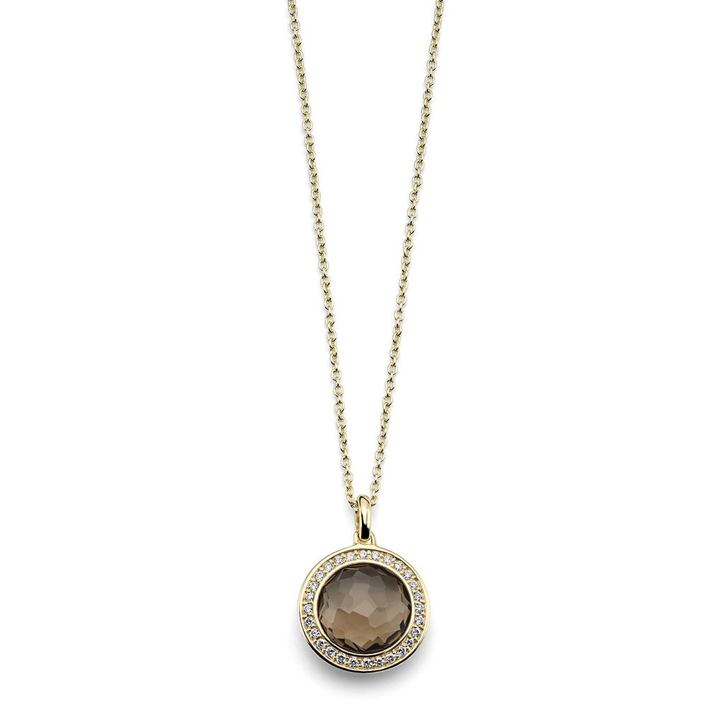 Yellow Gold Smoky Quartz and Diamond Mini Lollipop Necklace