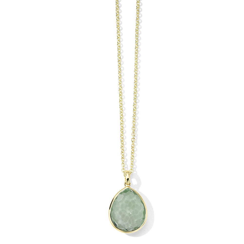 Yellow Gold and Dark Prasiolite Medium Teardrop Necklace