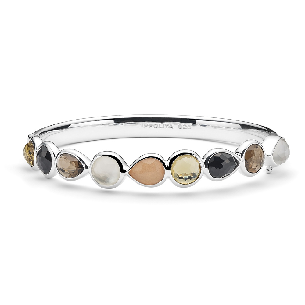 Sterling Silver Amaretti Stone Row Hinged Bangle