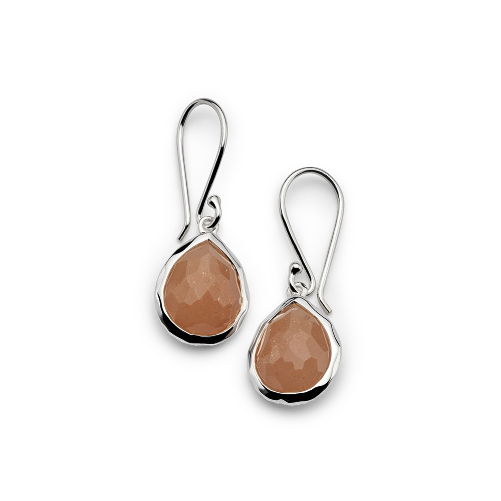 Sterling Silver and Peach Moonstone Teeny Teardrop Earrings