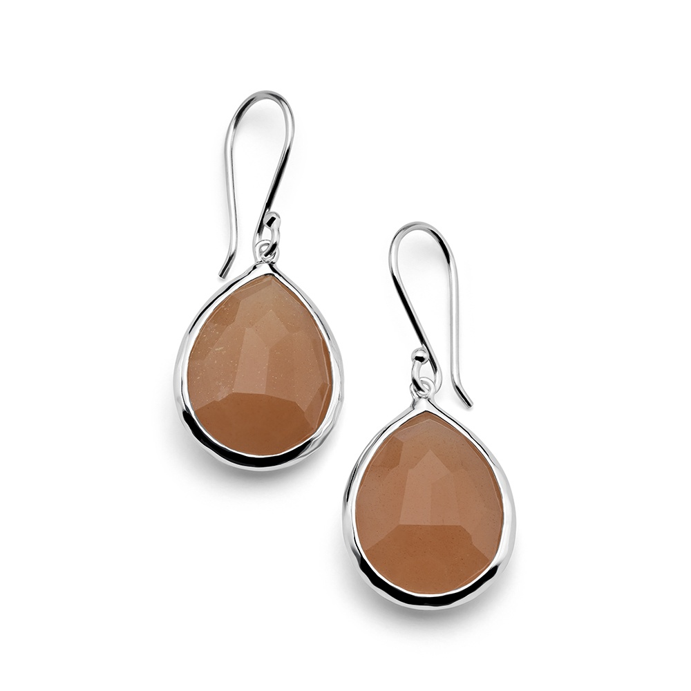 Sterling Silver and Peach Moonstone Teardrop Earrings