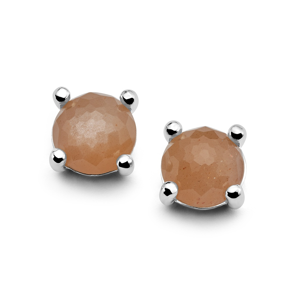 Sterling Silver and Peach Moonstone Mini Stud Earrings