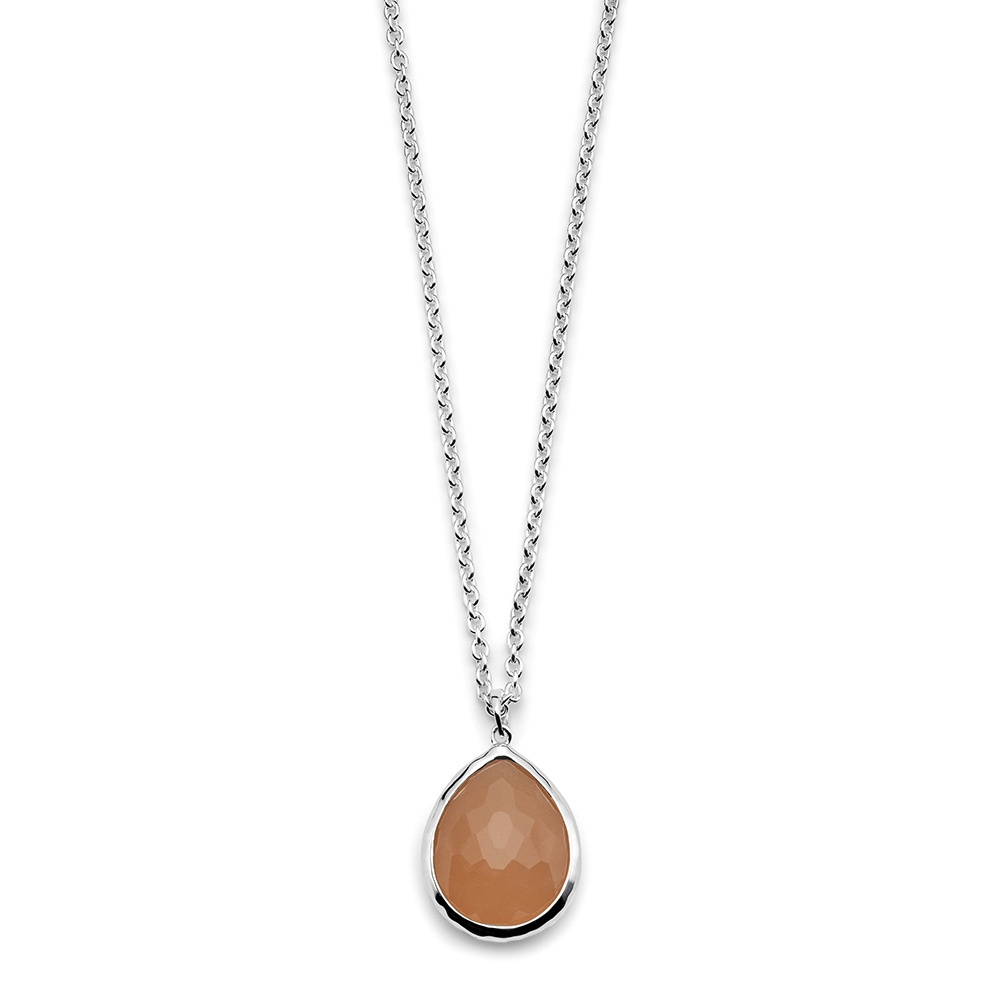 Sterling Silver and Peach Moonstone Mini Teardrop Necklace