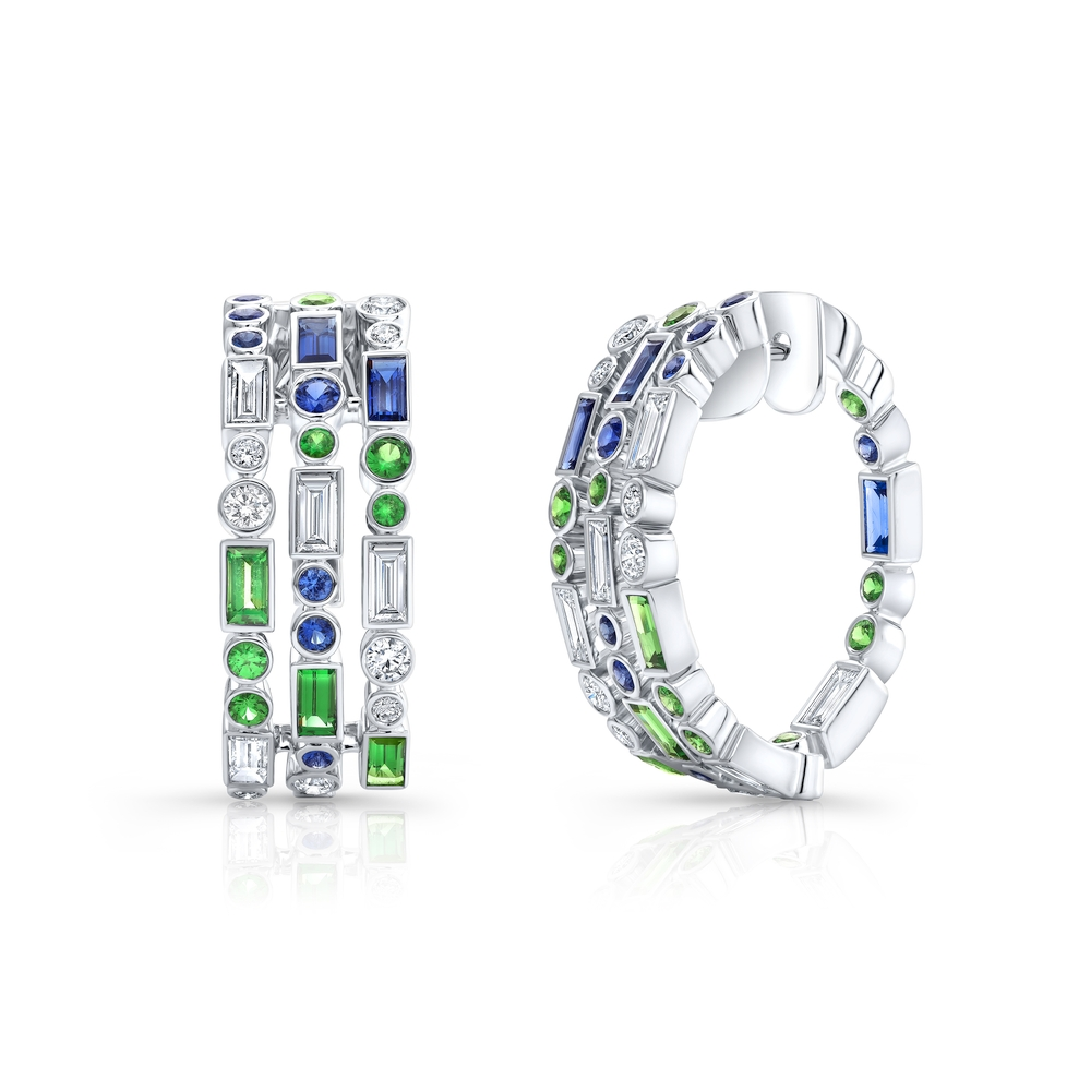 White Gold Sapphire Tsavorite Garnet and Diamond Earrings