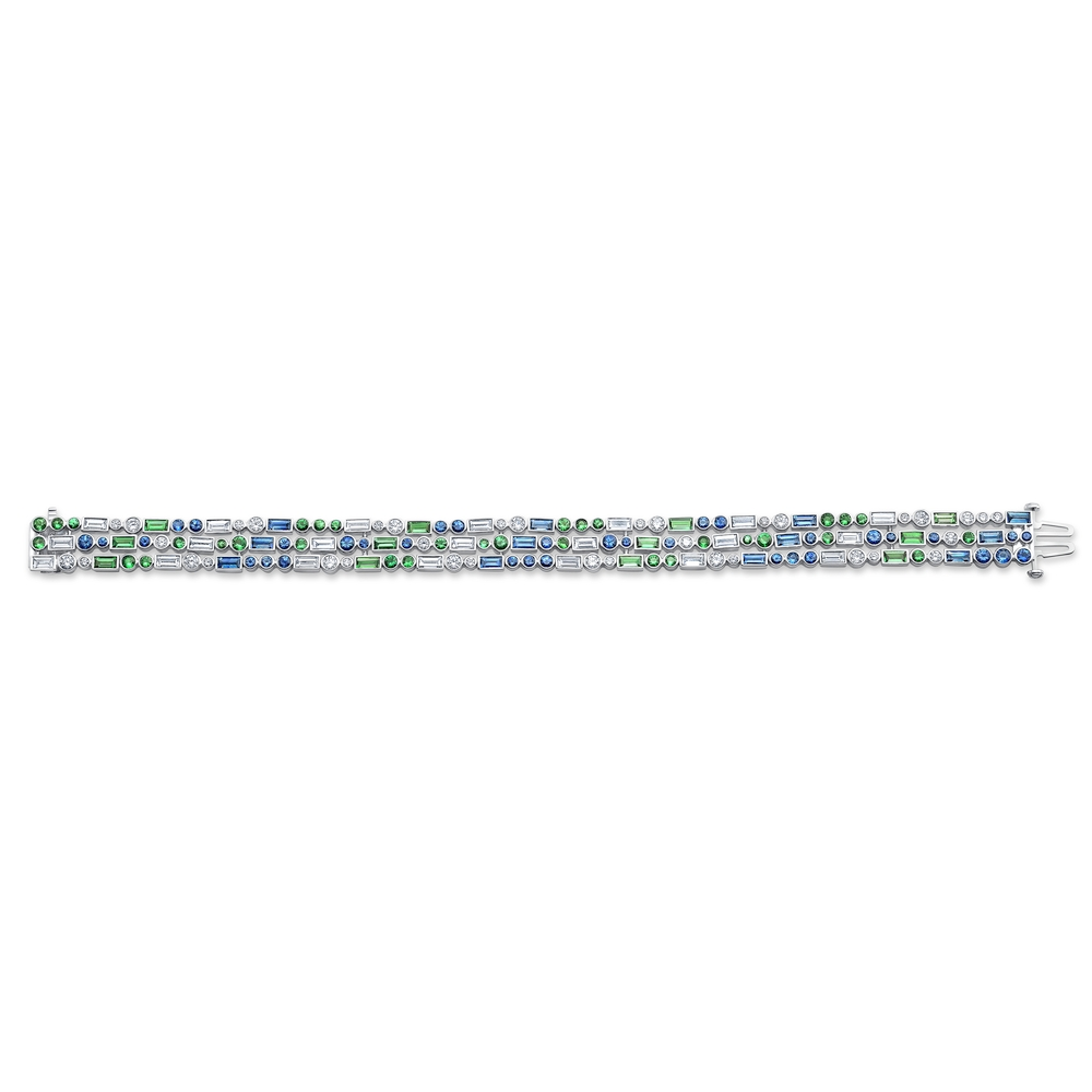 White Gold Sapphire Tsavorite Garnet and Diamond Bracelet