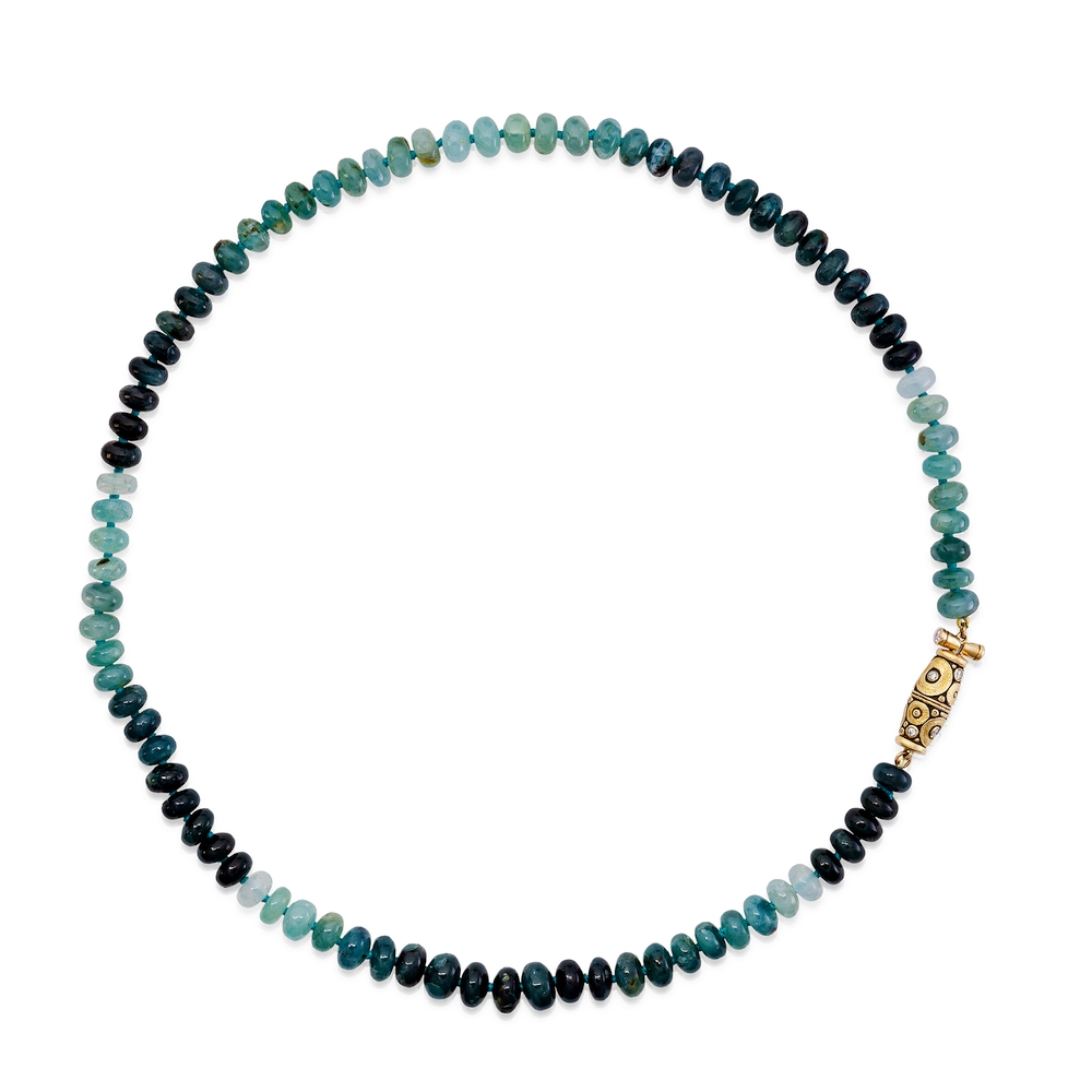 Yellow Gold Diamond and Grandidierite Necklace