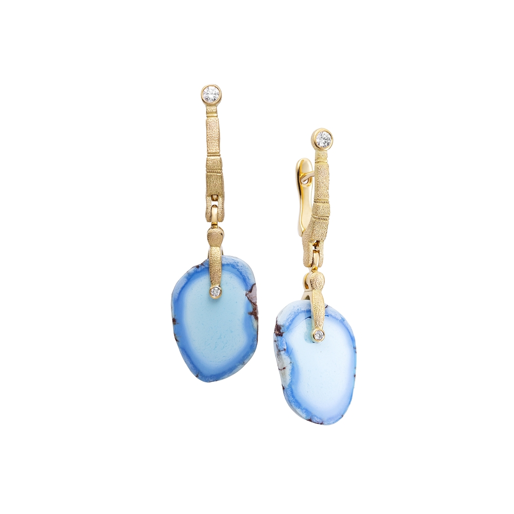 Yellow Gold Diamond and Turquoise Earrings