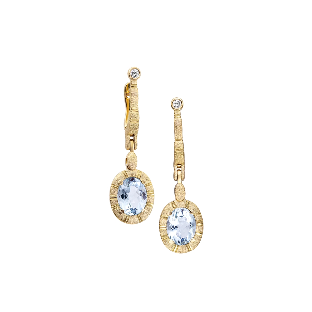 Yellow Gold Diamond and Aquamarine Earrings