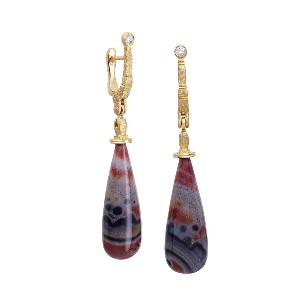 Yellow Gold Diamond and Jasper Earrings