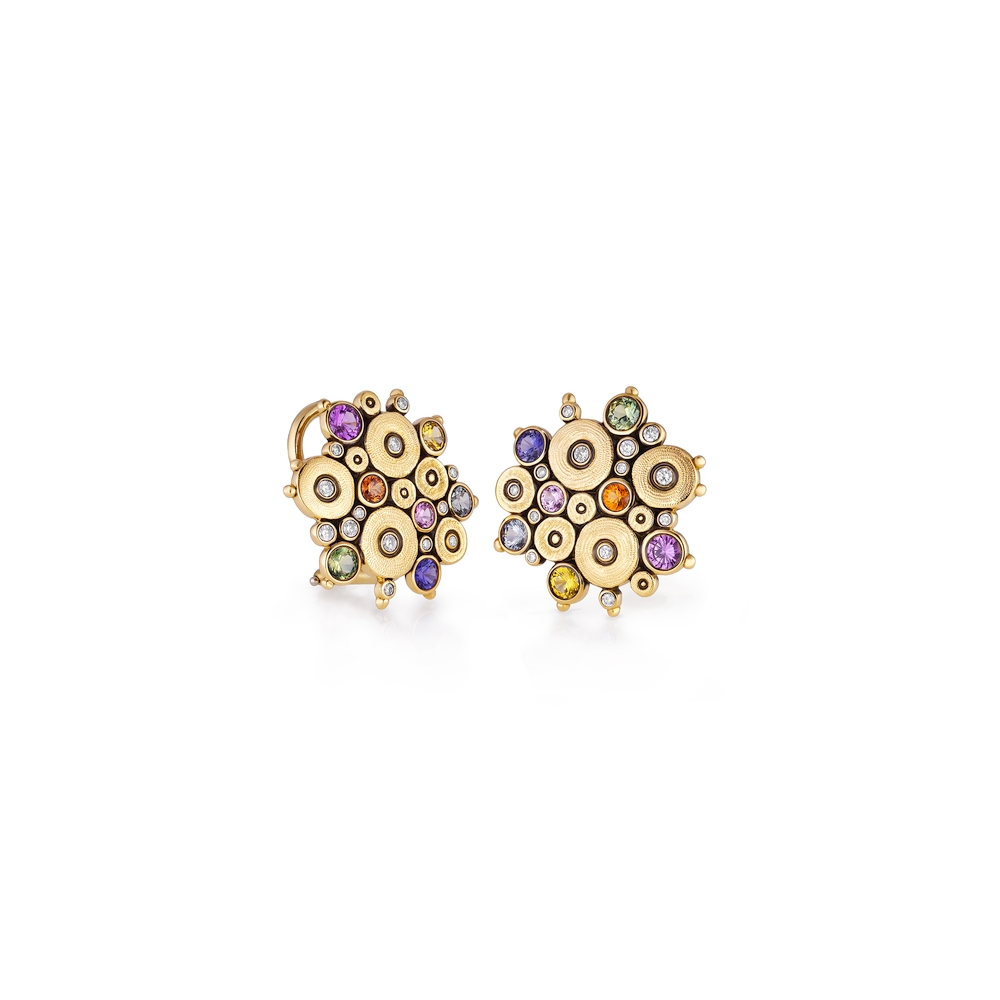 Yellow Gold Sapphire and Diamond Earrings