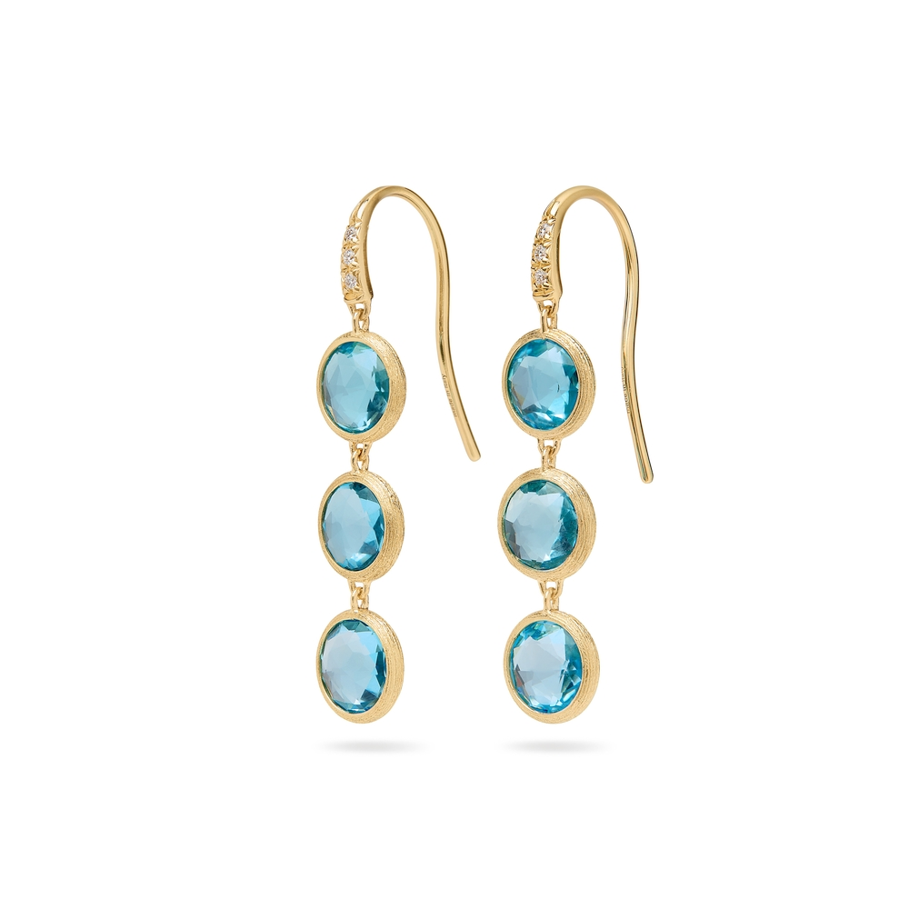 Yellow Gold Blue Topaz and Diamond 3-Drop Earrings