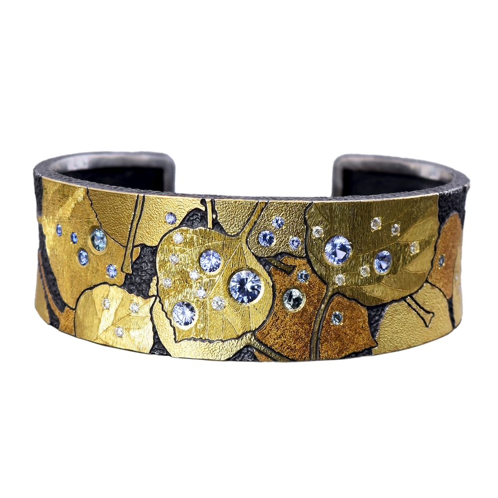 Sterling Silver Gold and Montana Sapphire Cuff Bracelet
