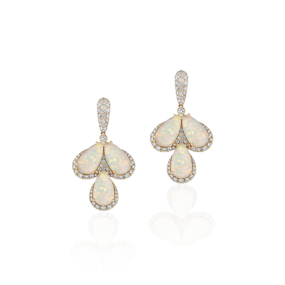 Yellow Gold Opal and Diamond Earrings