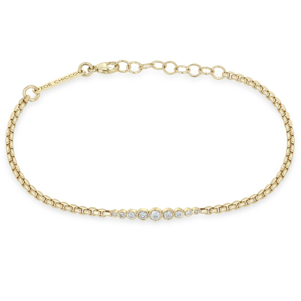 Yellow Gold and Diamond Graduated Bezel Box Chain Bracelet