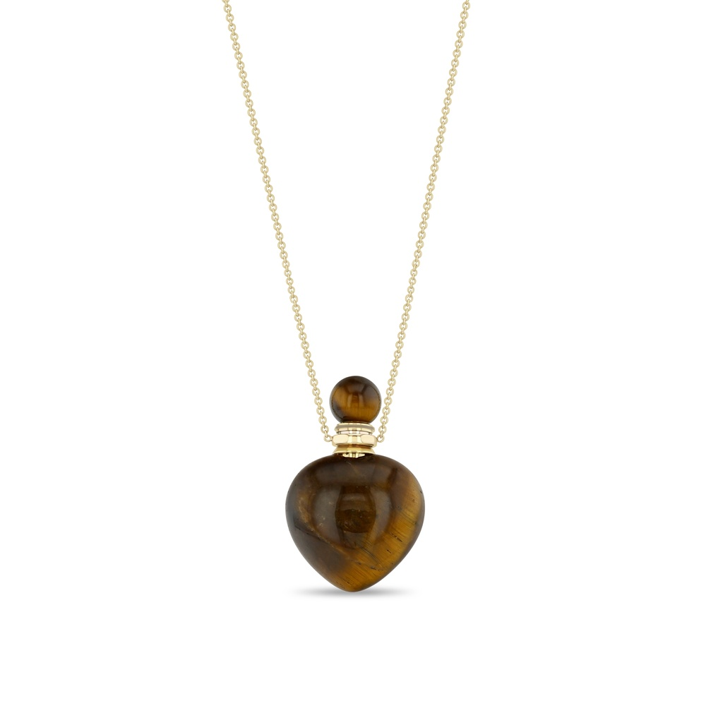 Yellow Gold Tiger Eye Perfume Bottle Necklace
