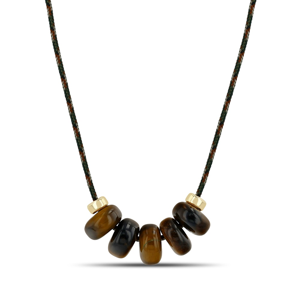 Yellow Gold and Tiger Eye Camo Paracord Necklace