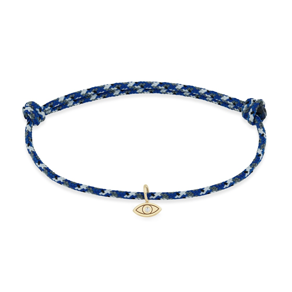 Yellow Gold and Diamond Evil Eye Navy Mix Paracord Bracelet