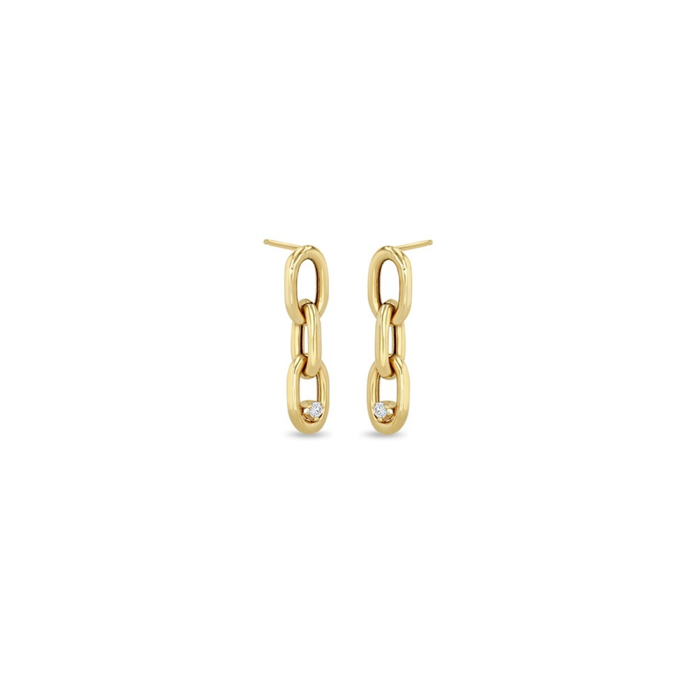 Yellow Gold and Diamond 3-Link Drop Earrings