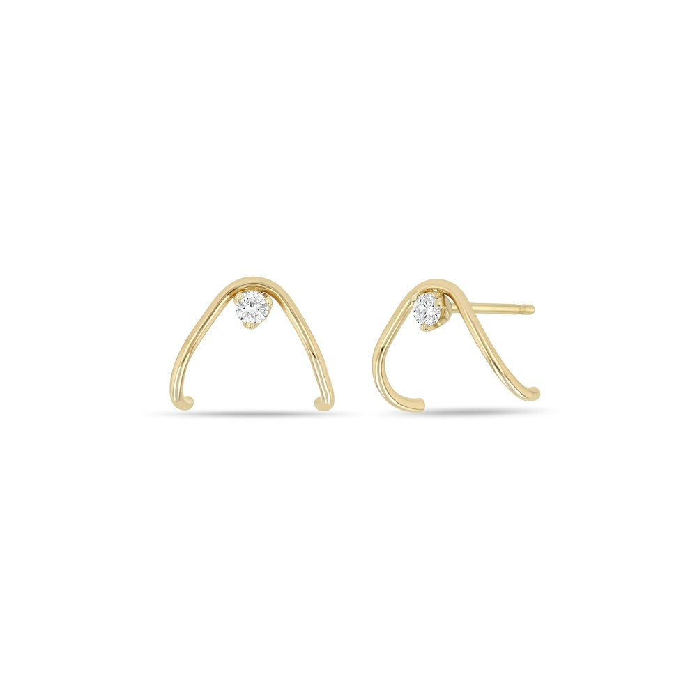 Yellow Gold and Diamond Wave Wire Earrings