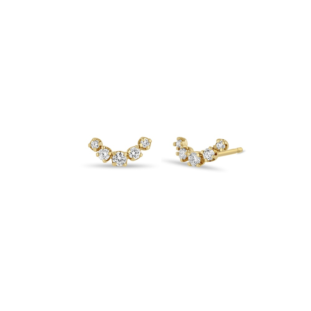 Yellow Gold and Diamond Curved Bar Earrings