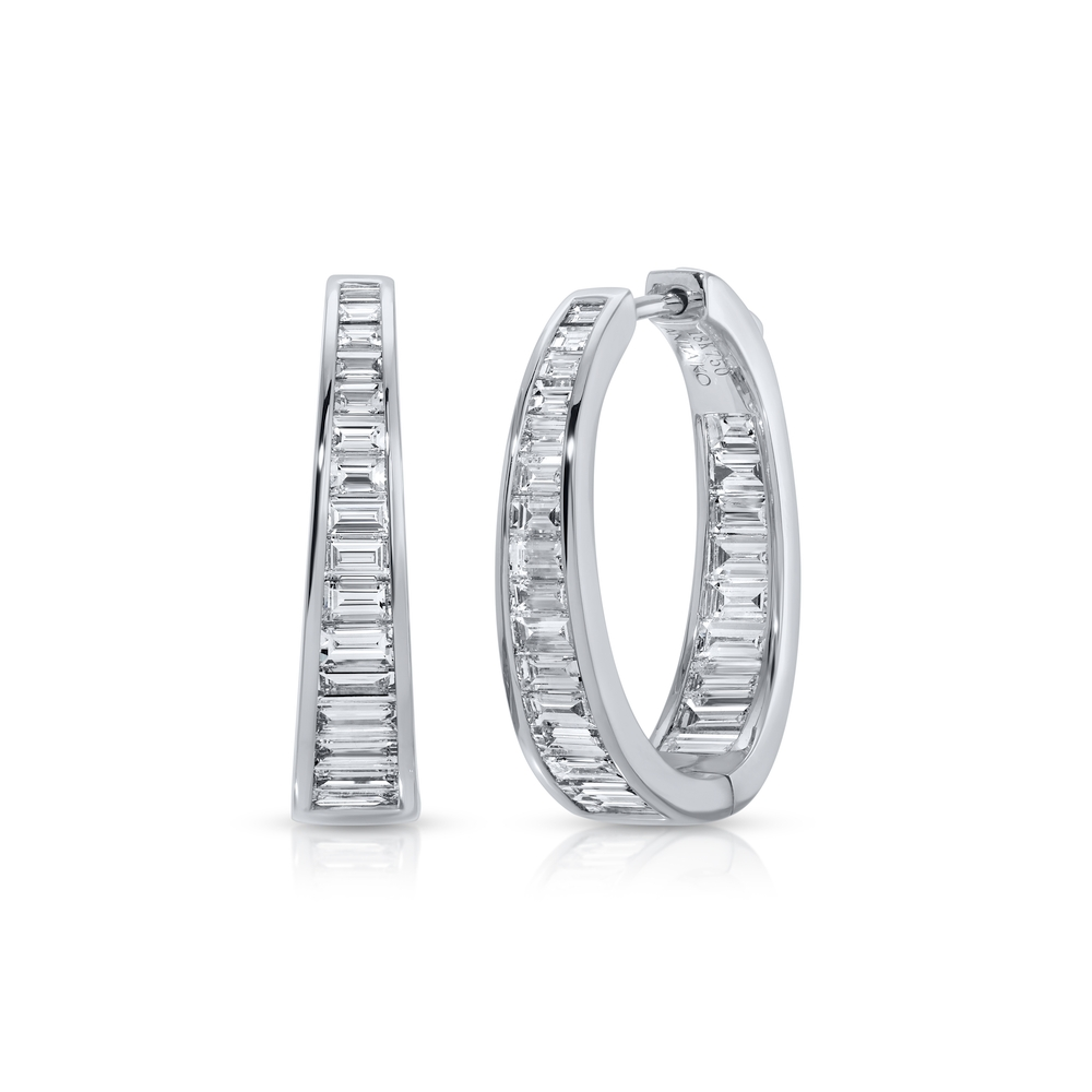 White Gold and Diamond Luxe Baguette Meryl Hoops