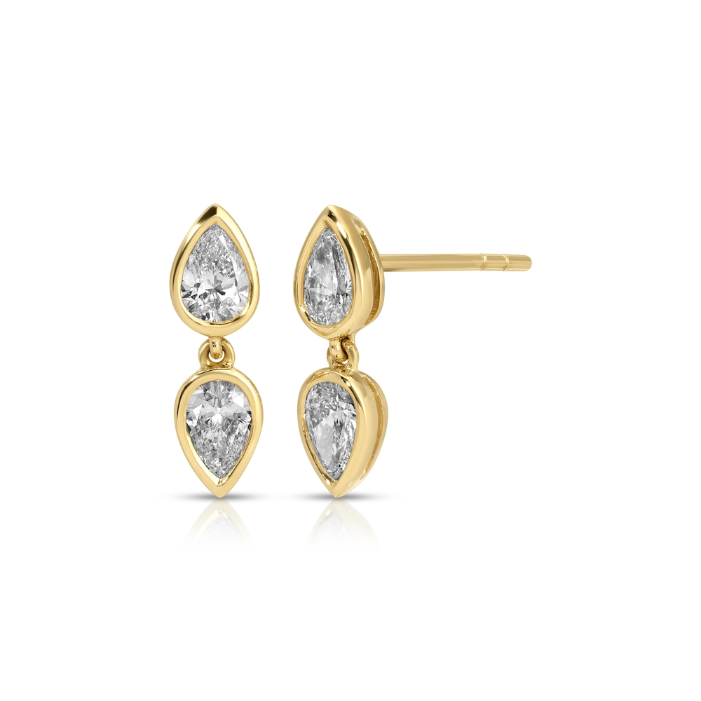 Yellow Gold and Diamond Bezeled Pear Elodie Stud Earrings