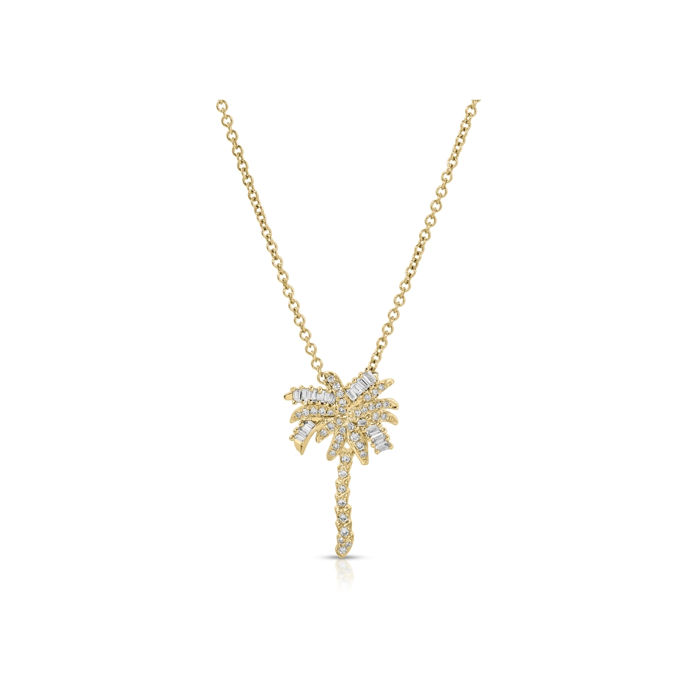 Yellow Gold and Diamond Small Palm Tree Necklace