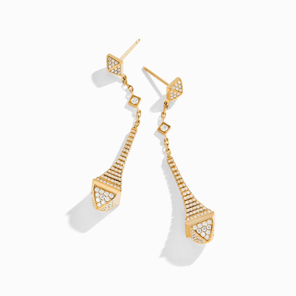 Yellow Gold and Diamond Cleo Rev Full Diamond Long Drop Earrings