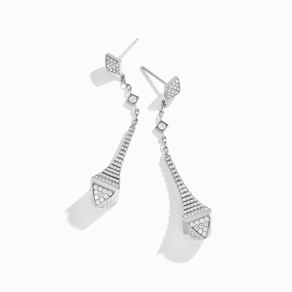 White Gold and Diamond Cleo Rev Full Diamond Long Drop Earrings