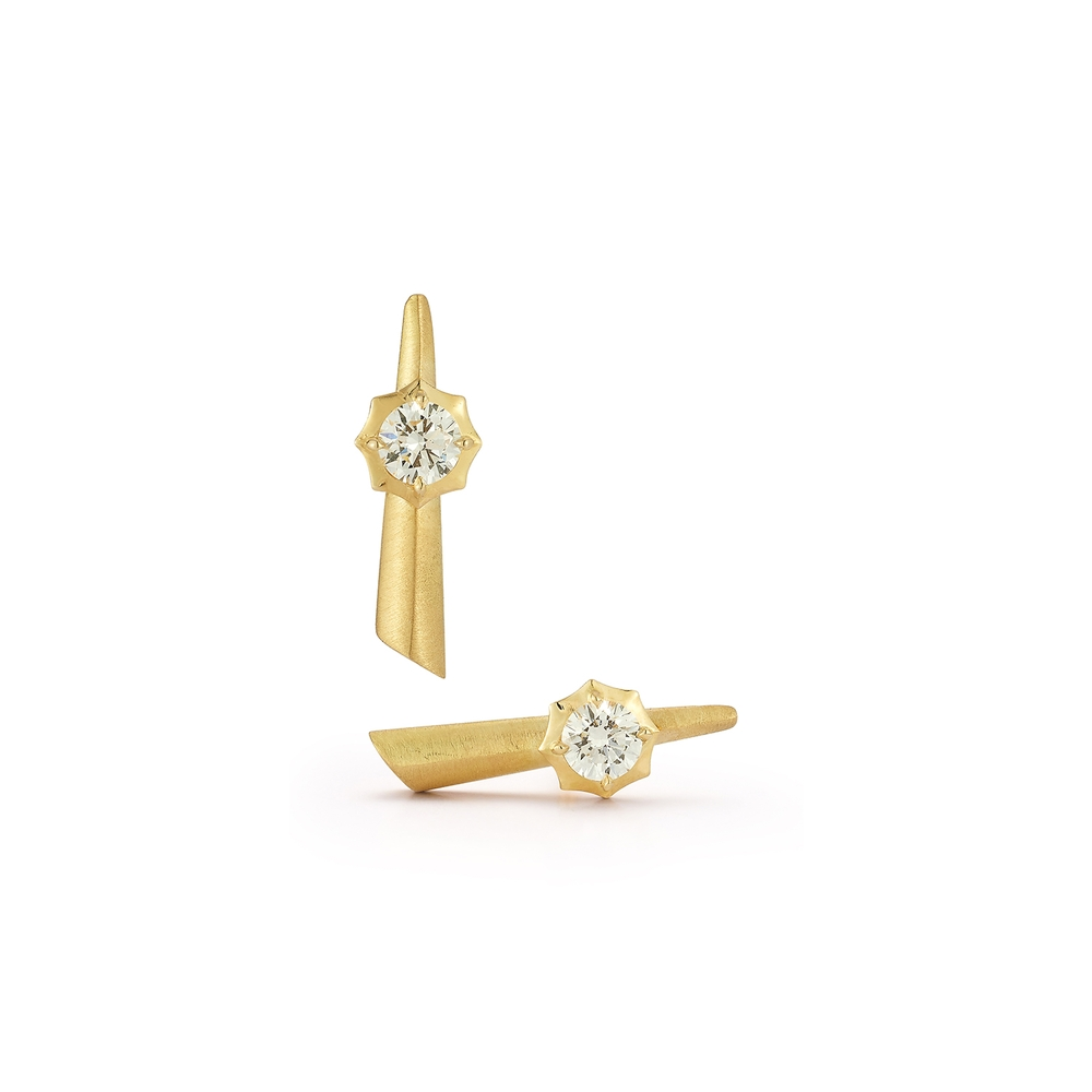 Yellow Gold and Diamond Sophisticate Bar Studs Earrings