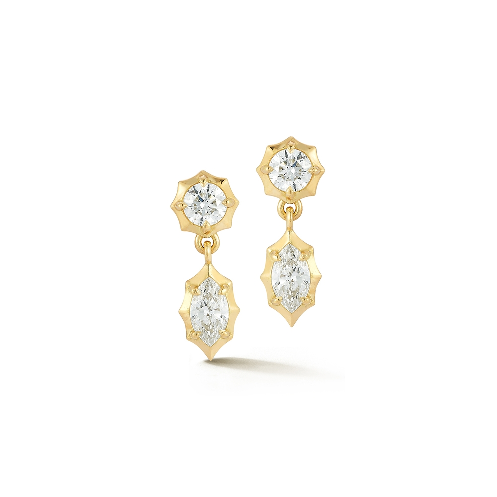 Yellow Gold and Diamond Maverick 2-Stone Drop Earrings
