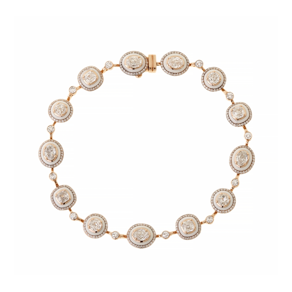 Rose Gold and Diamond Ivory Enamel Mina Bracelet