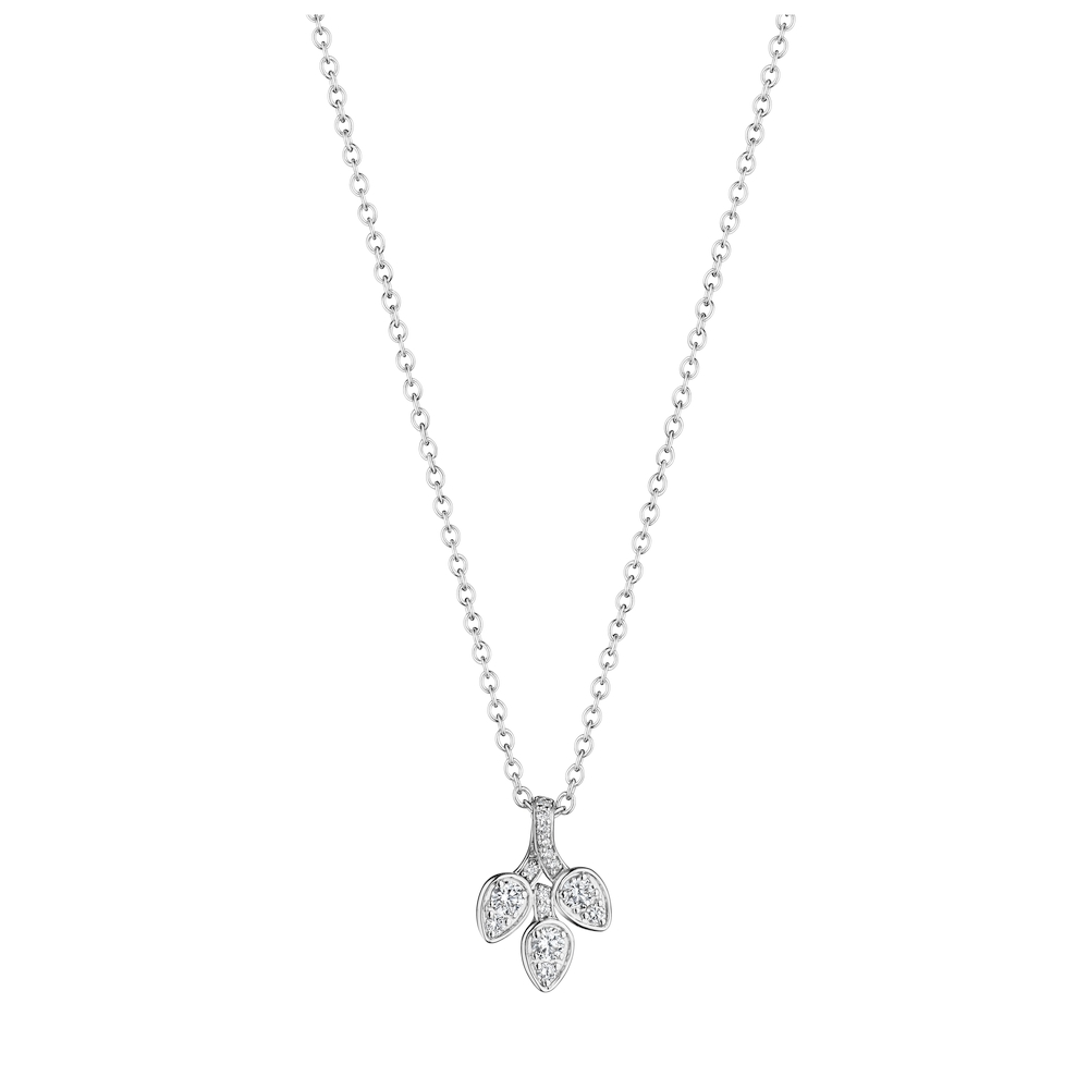 White Gold and Diamond Morning Dew Petite Leaf Necklace