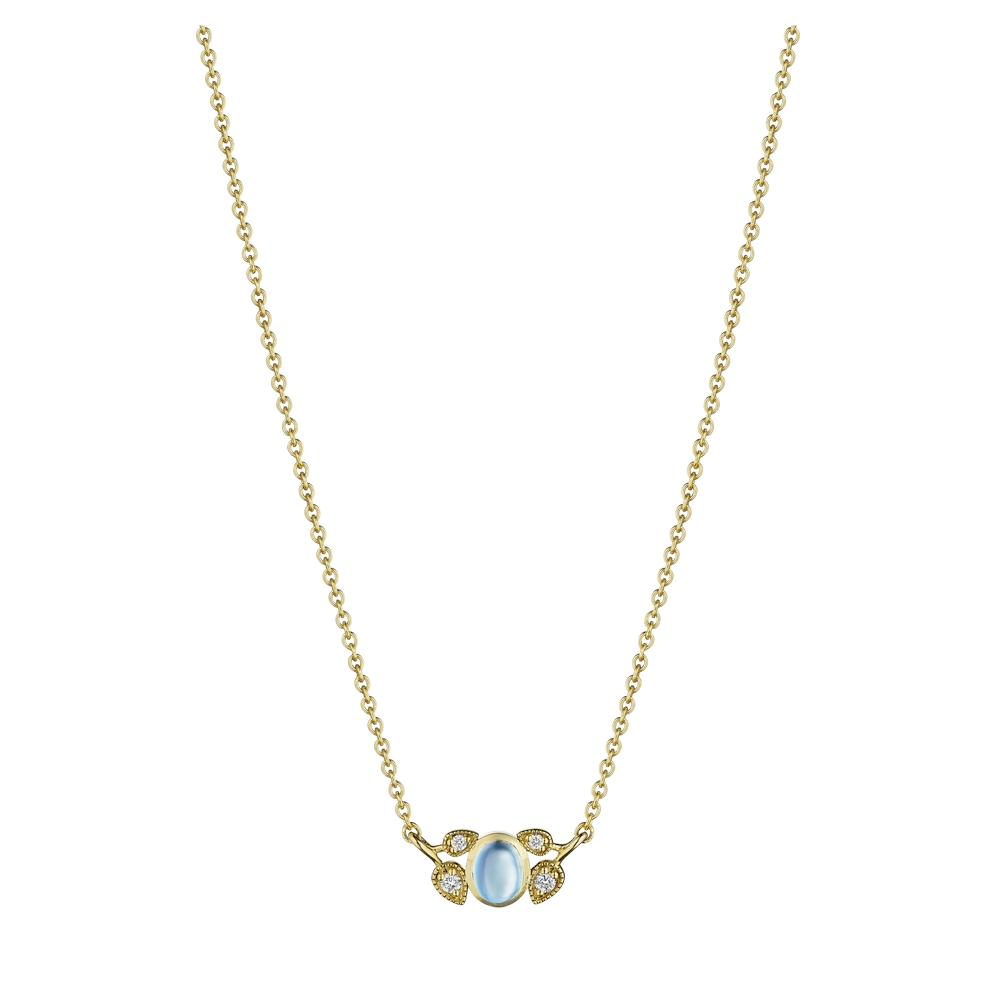 Yellow Gold Diamond and Moonstone Morning Dew Necklace