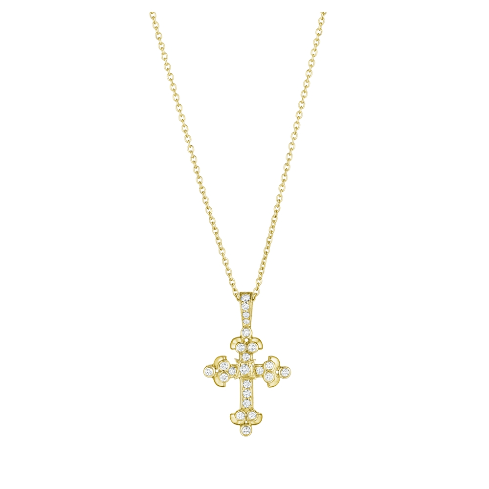 Yellow Gold and Diamond Cross Necklace